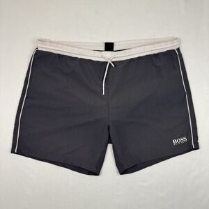 Hugo Boss Gray & White Striped Swim Trunks Mens Large Quick Dry Casual